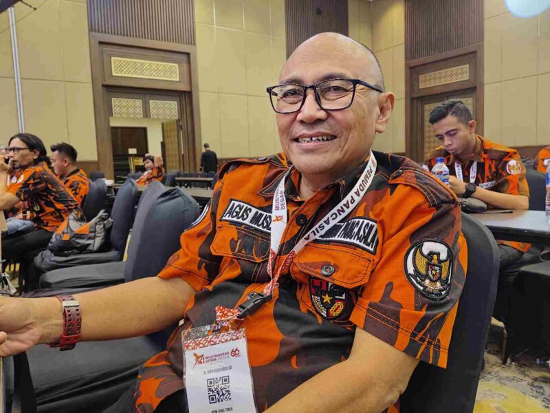 Sekretaris Majelis Pimpinan Wilayah (MPW) Pemuda Pancasila Jawa Timur, M Agus Muslim ketika mengikuti Musyawarah Besar (Mubes) Pemuda Pancasila XI, di Hotel Sultan, Jakarta, Senin (27/10/2025). Foto: dok sentralmerahputih.id